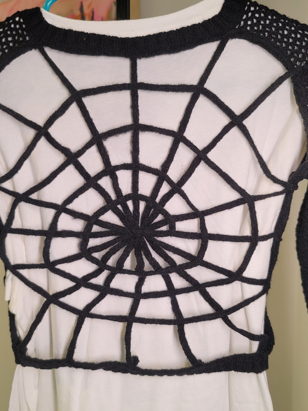 Punk Spider Web Crochet Cropped Top Scoop Neck Sweater Black 2000s - Picture 4 of 10